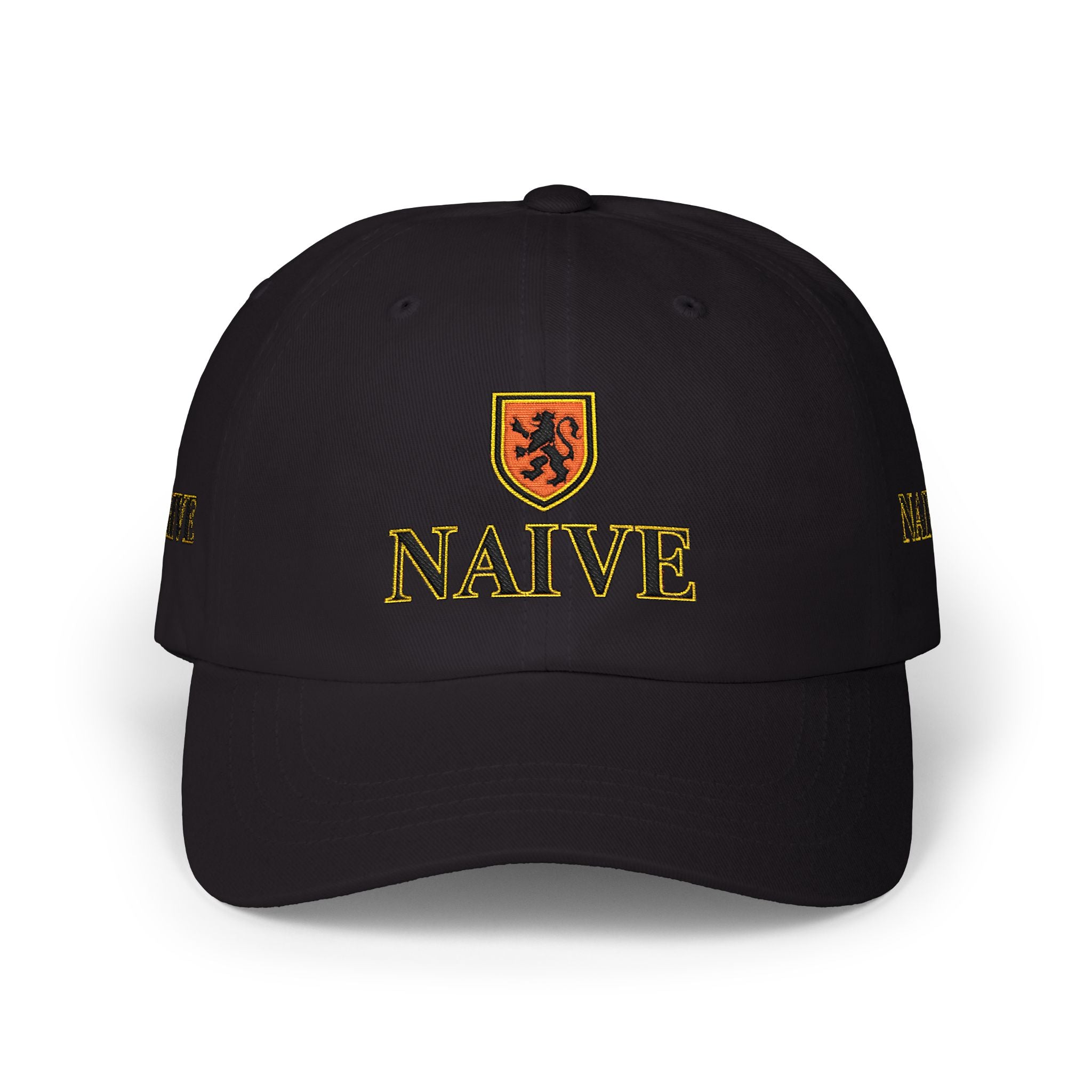Naive Industries Embroidered Crest Classic Dad Cap | White Cotton Baseball Hat