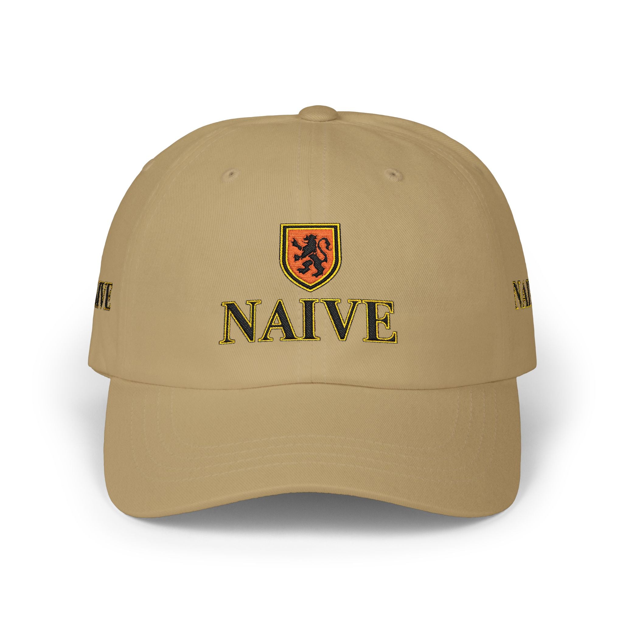 Naive Industries Embroidered Crest Classic Dad Cap | White Cotton Baseball Hat