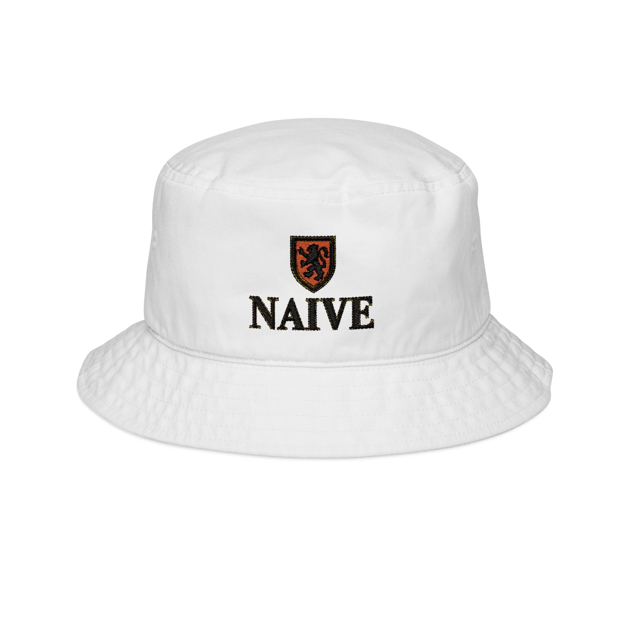 Naive Embroidered Bucket Hat — Crest Logo Casual Sun Hat