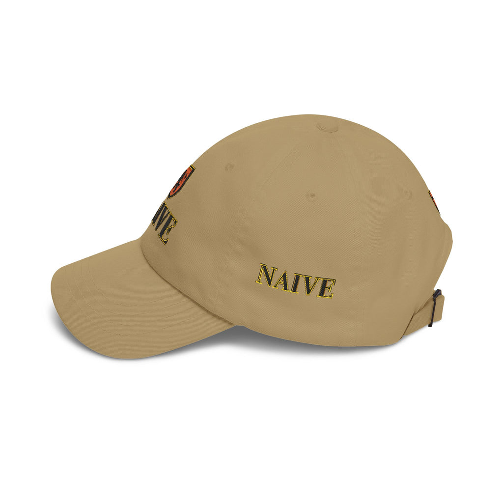 Naive Industries Embroidered Crest Classic Dad Cap | White Cotton Baseball Hat