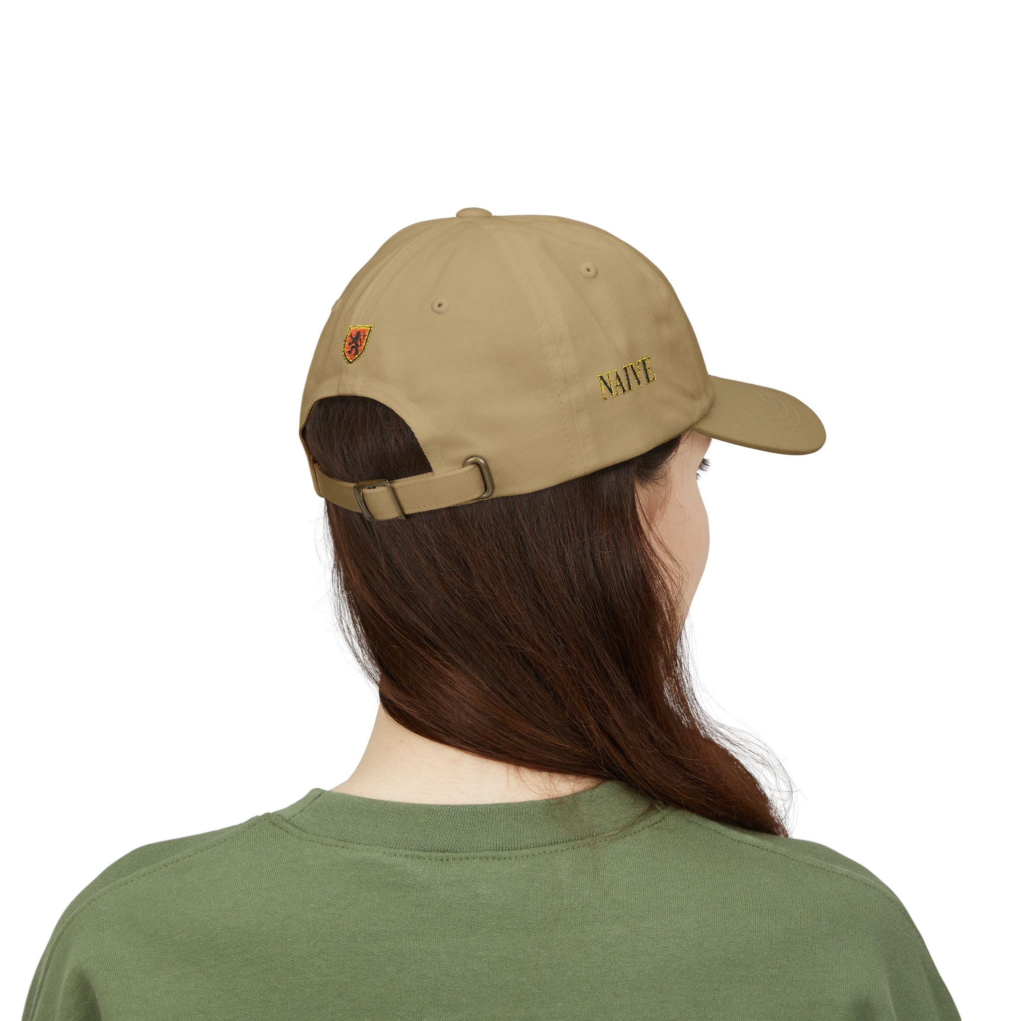 Naive Industries Embroidered Crest Classic Dad Cap | White Cotton Baseball Hat