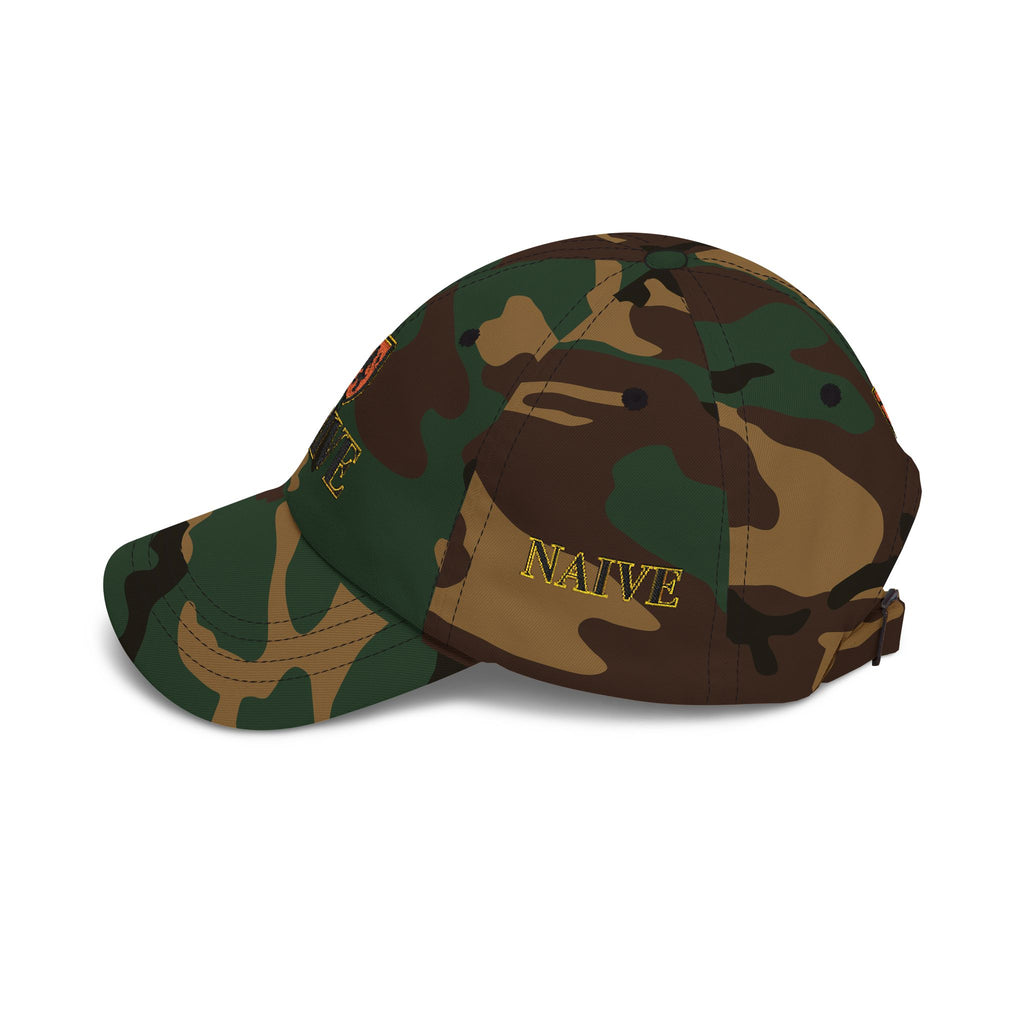 Naive Industries Embroidered Crest Classic Dad Cap | White Cotton Baseball Hat