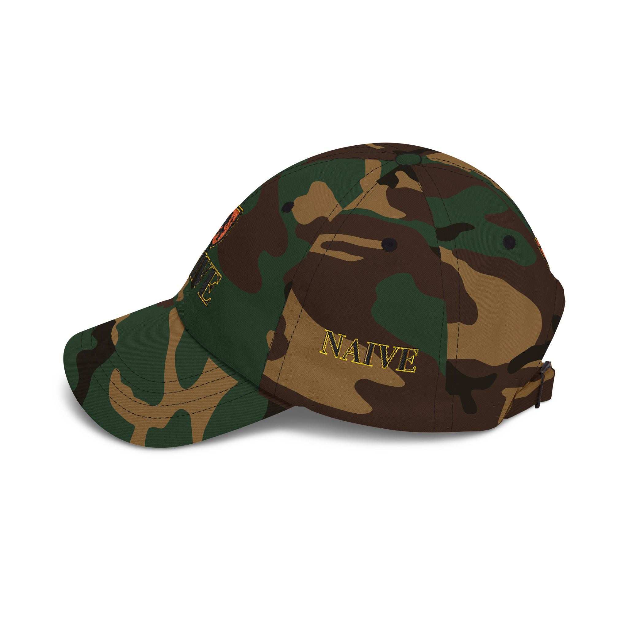 Naive Industries Embroidered Crest Classic Dad Cap | White Cotton Baseball Hat