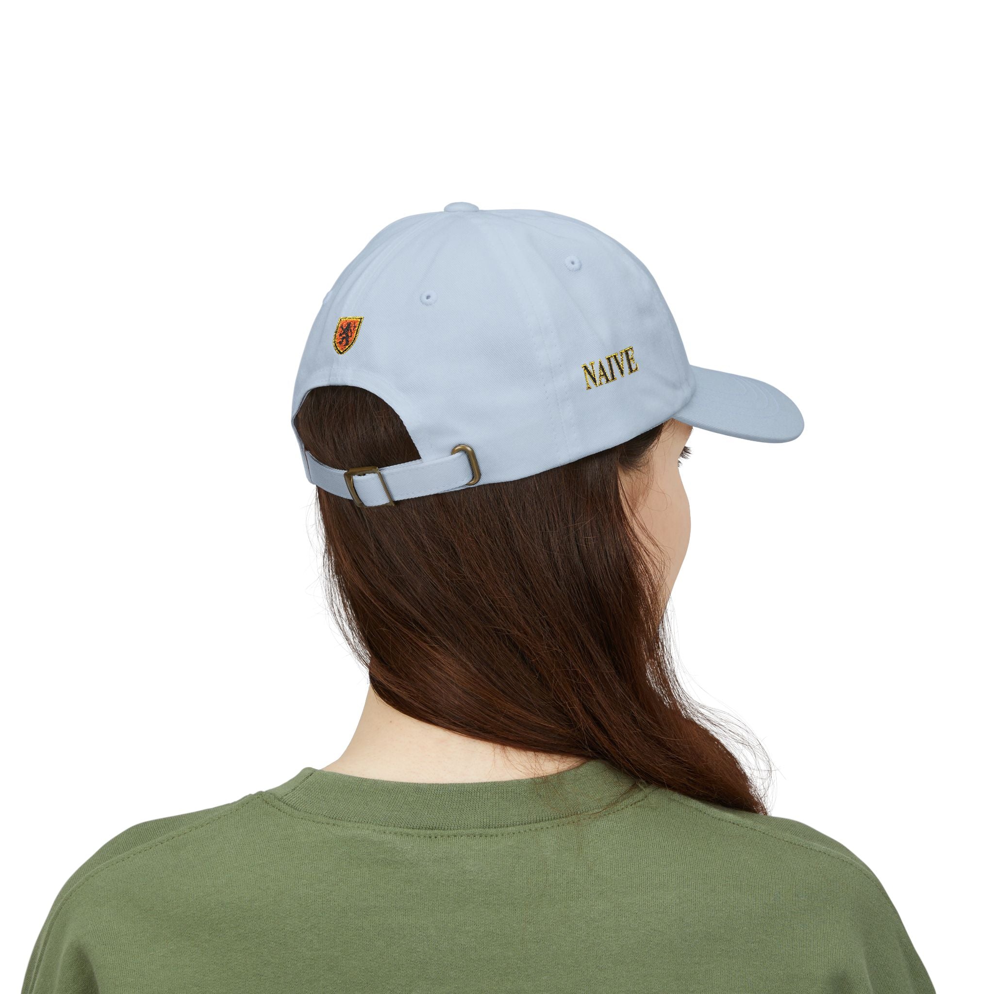 Naive Industries Embroidered Crest Classic Dad Cap | White Cotton Baseball Hat