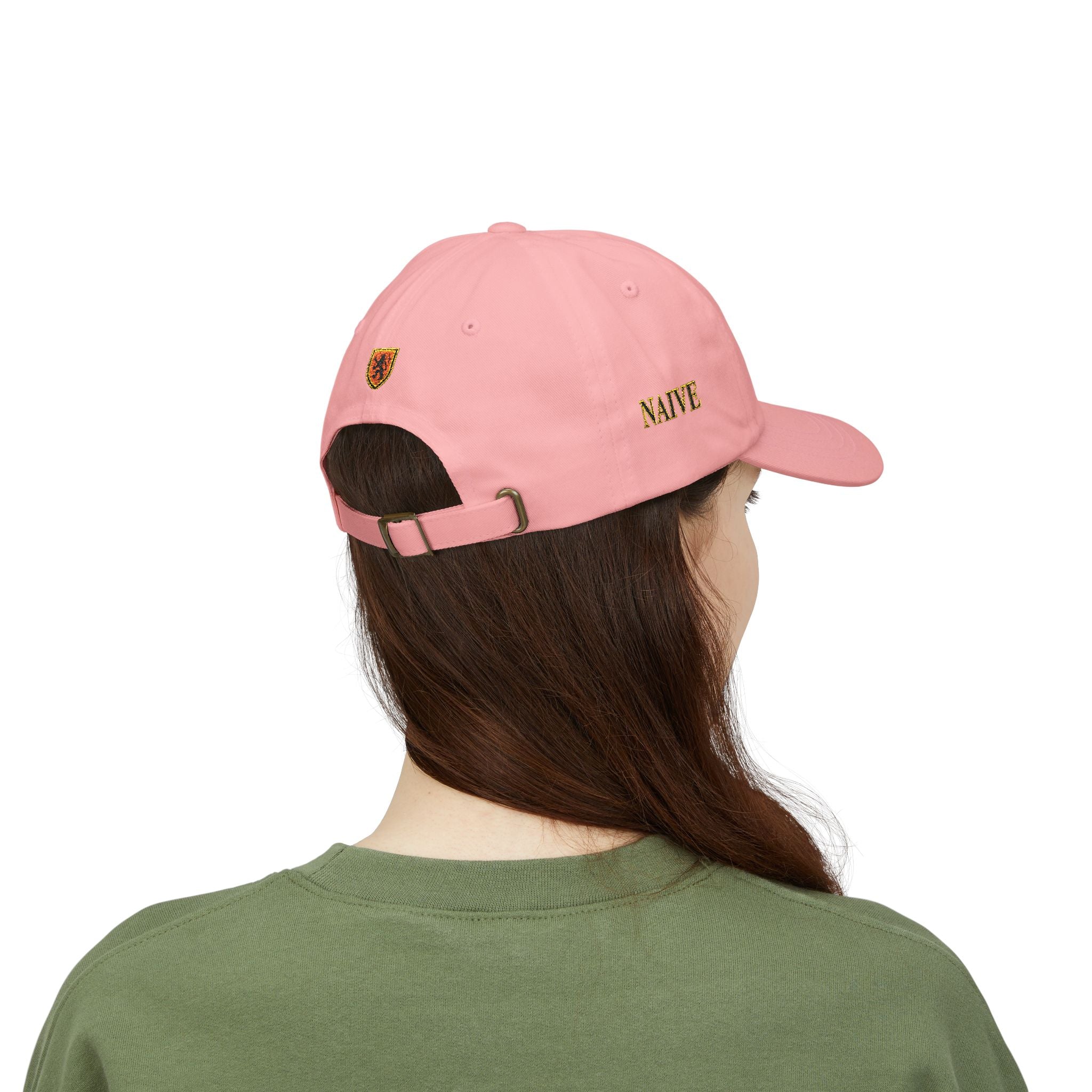 Naive Industries Embroidered Crest Classic Dad Cap | White Cotton Baseball Hat