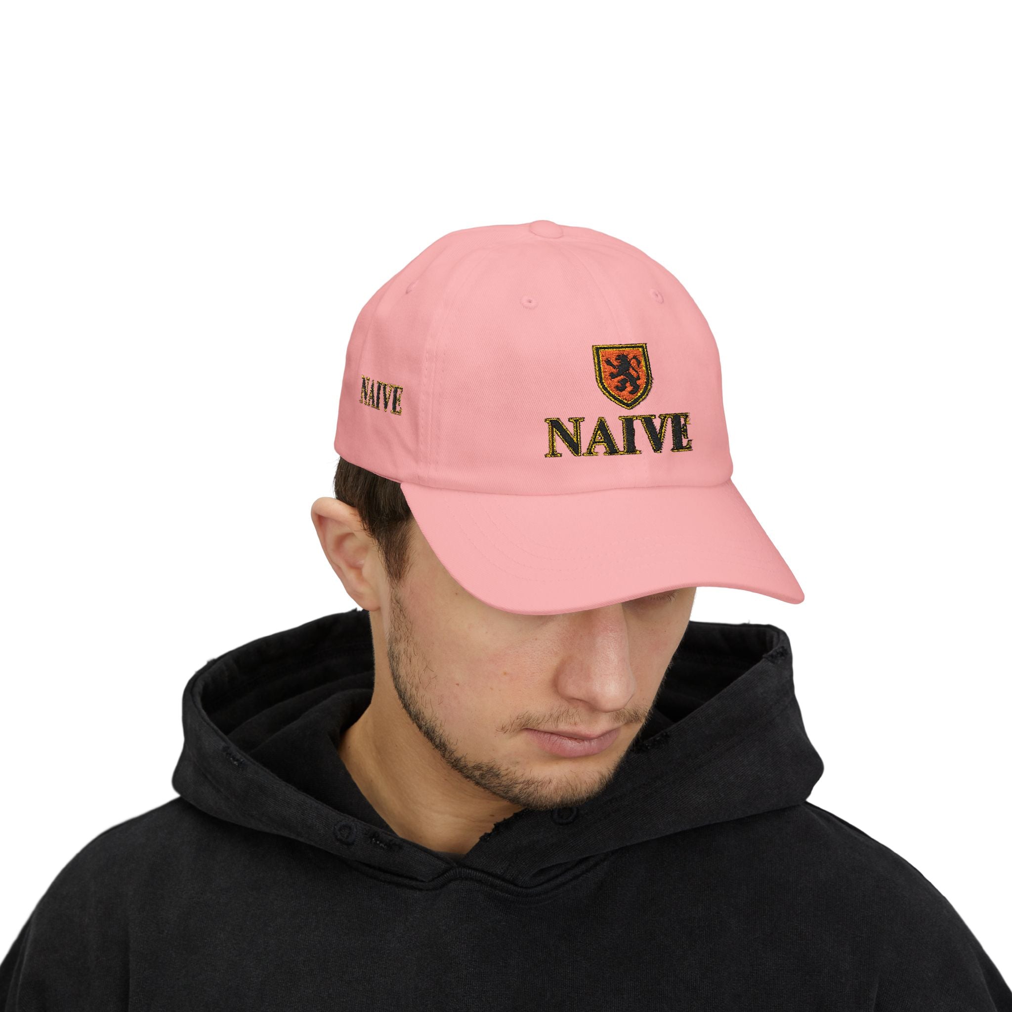 Naive Industries Embroidered Crest Classic Dad Cap | White Cotton Baseball Hat