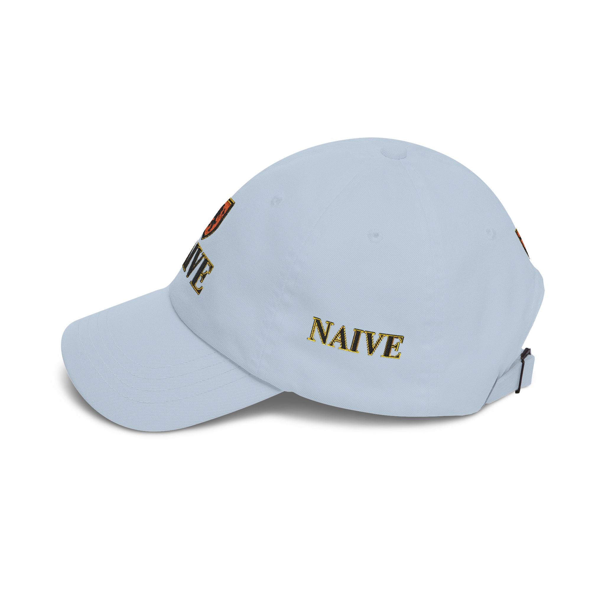 Naive Industries Embroidered Crest Classic Dad Cap | White Cotton Baseball Hat