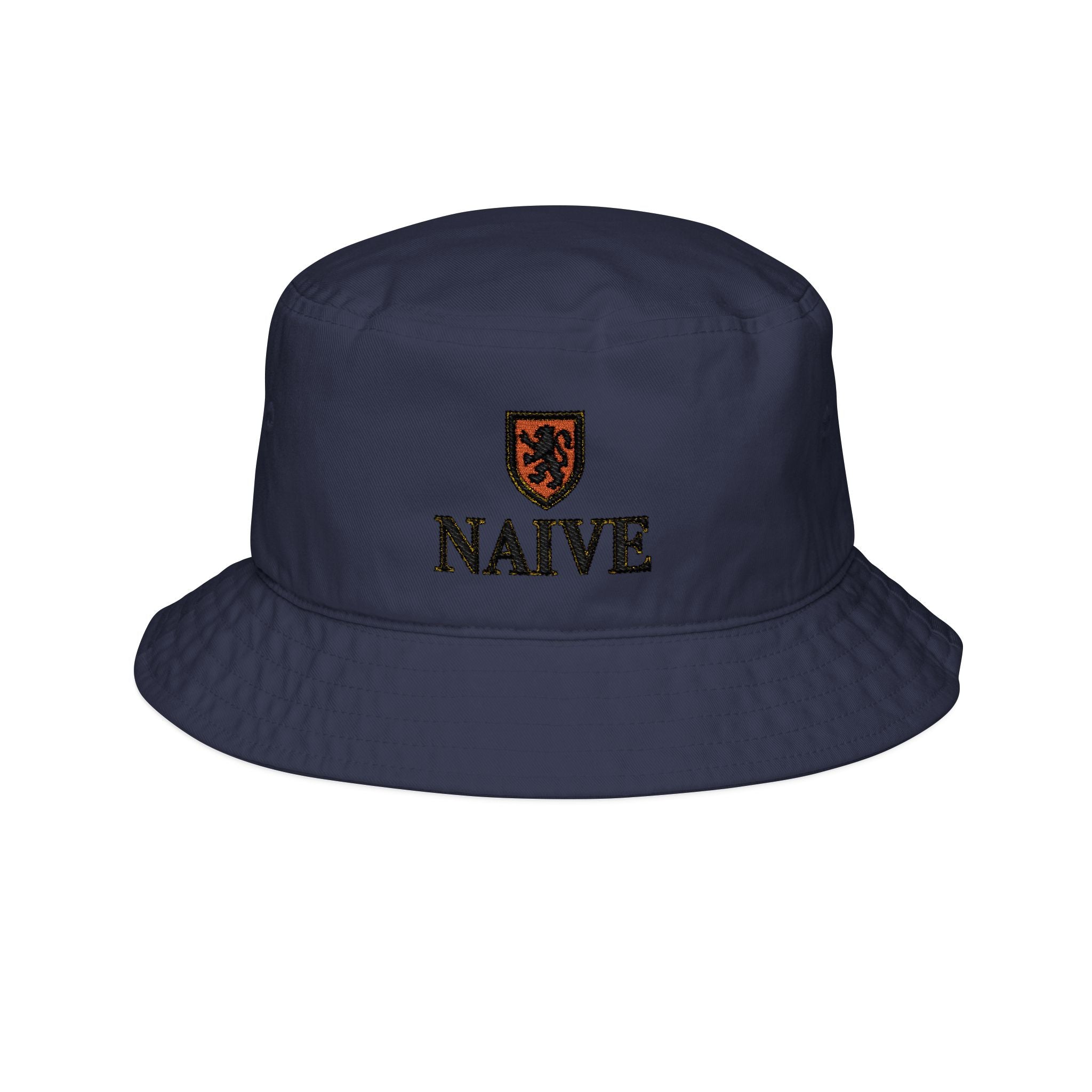 Naive Embroidered Bucket Hat — Crest Logo Casual Sun Hat