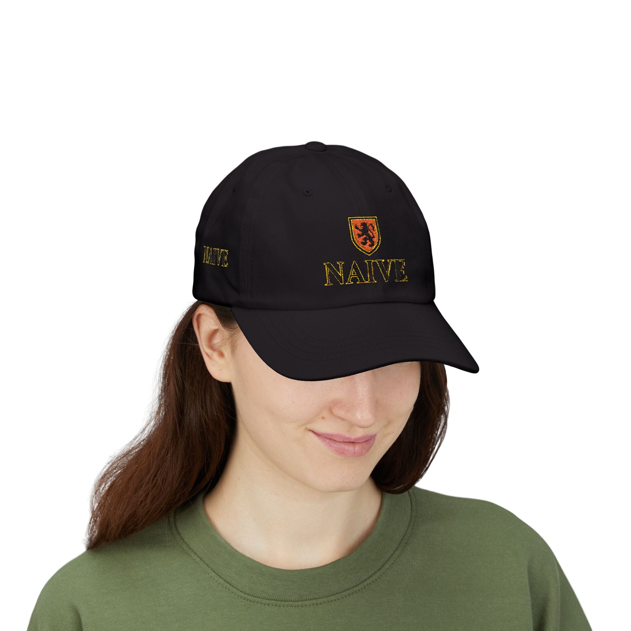 Naive Industries Embroidered Crest Classic Dad Cap | White Cotton Baseball Hat