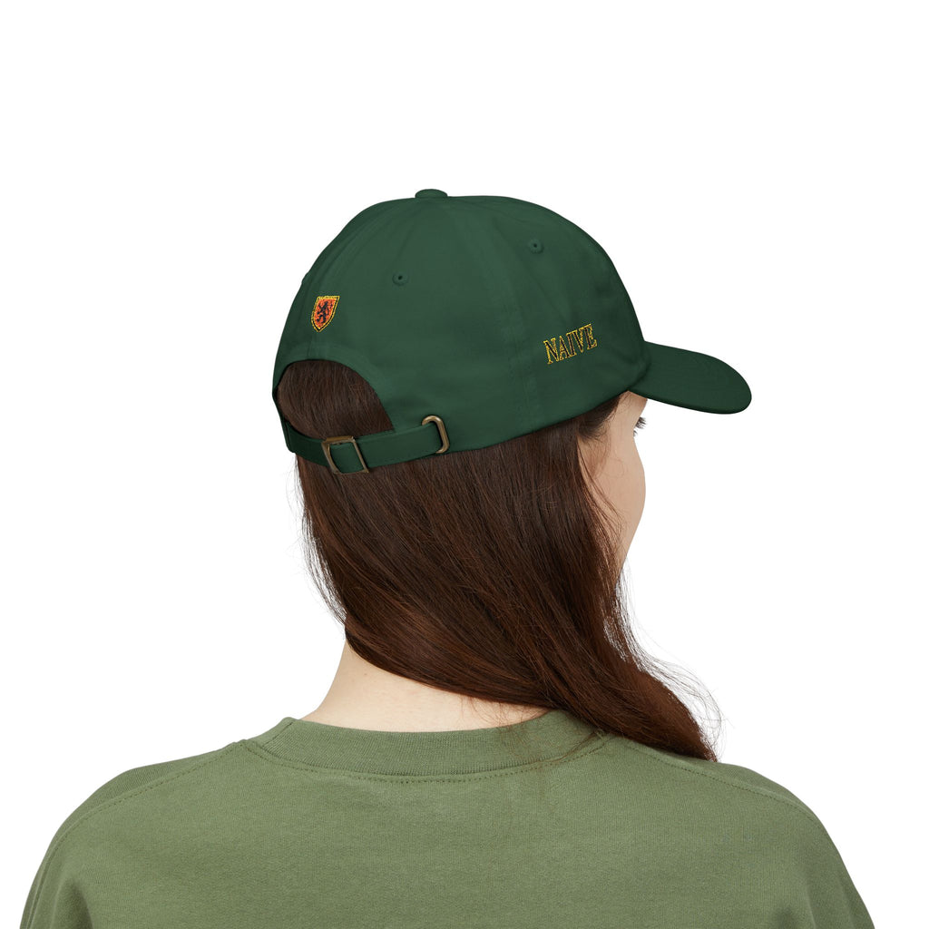 Naive Industries Embroidered Crest Classic Dad Cap | White Cotton Baseball Hat