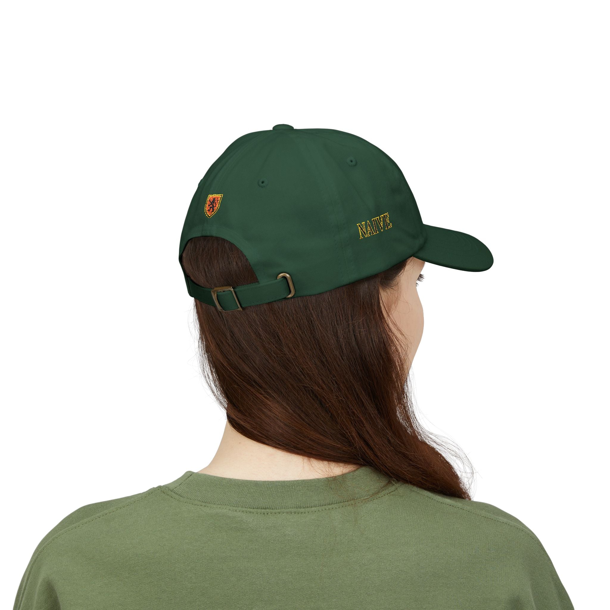 Naive Industries Embroidered Crest Classic Dad Cap | White Cotton Baseball Hat
