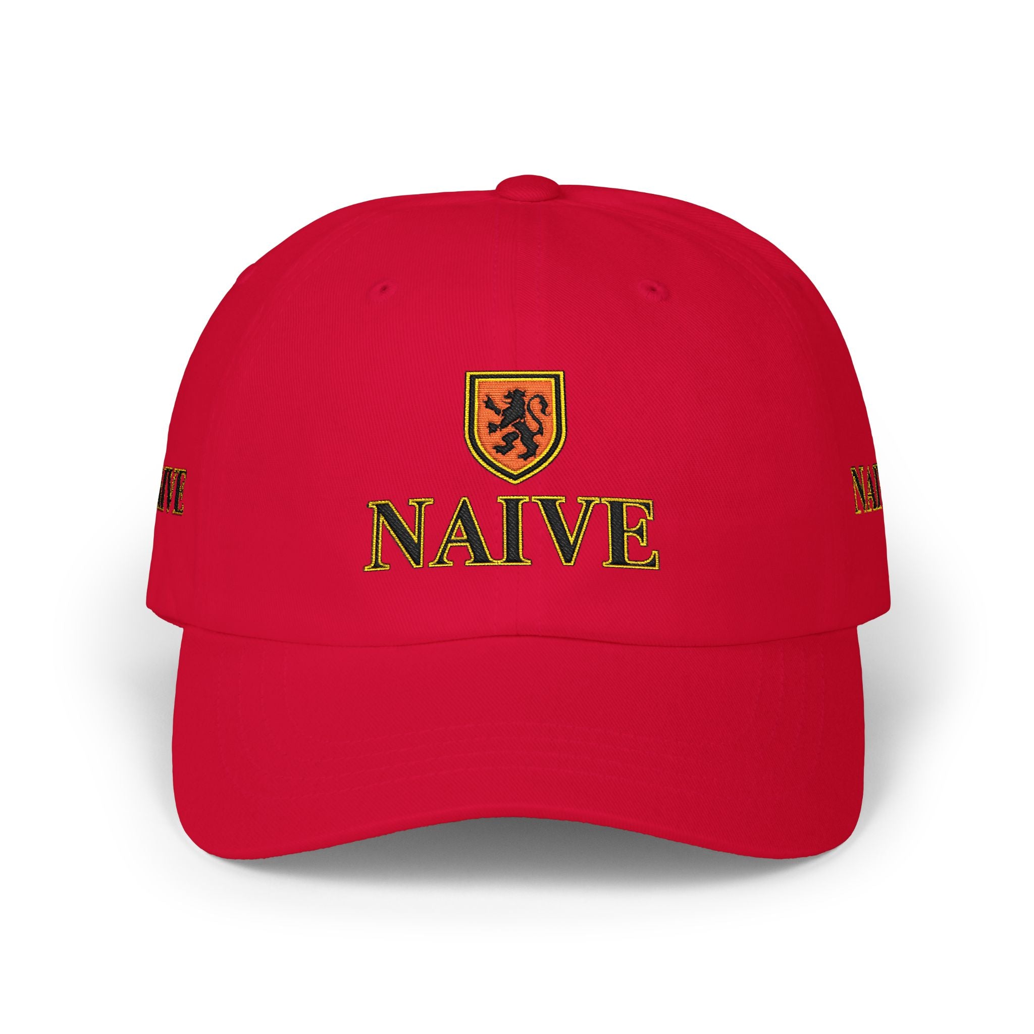 Naive Industries Embroidered Crest Classic Dad Cap | White Cotton Baseball Hat