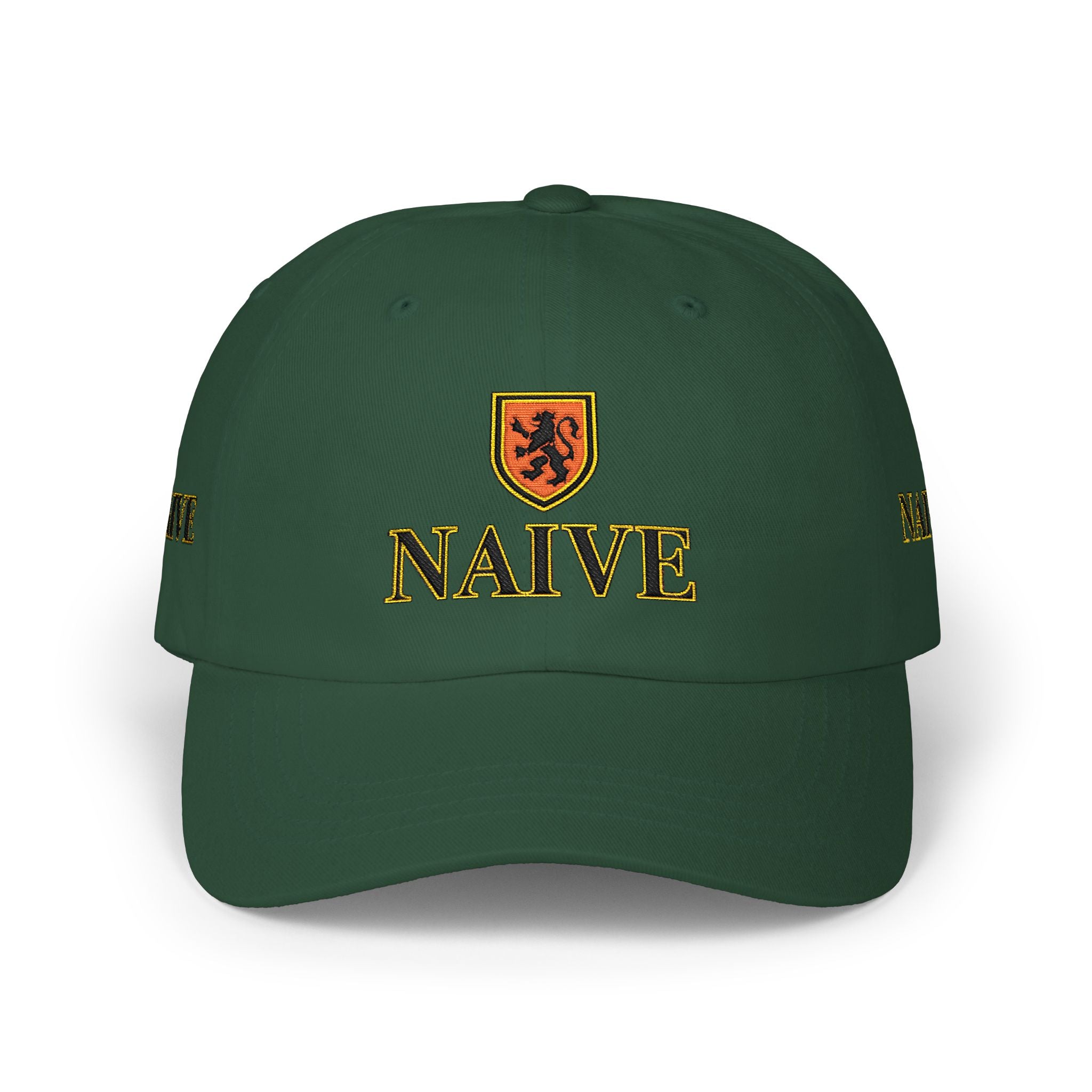 Naive Industries Embroidered Crest Classic Dad Cap | White Cotton Baseball Hat