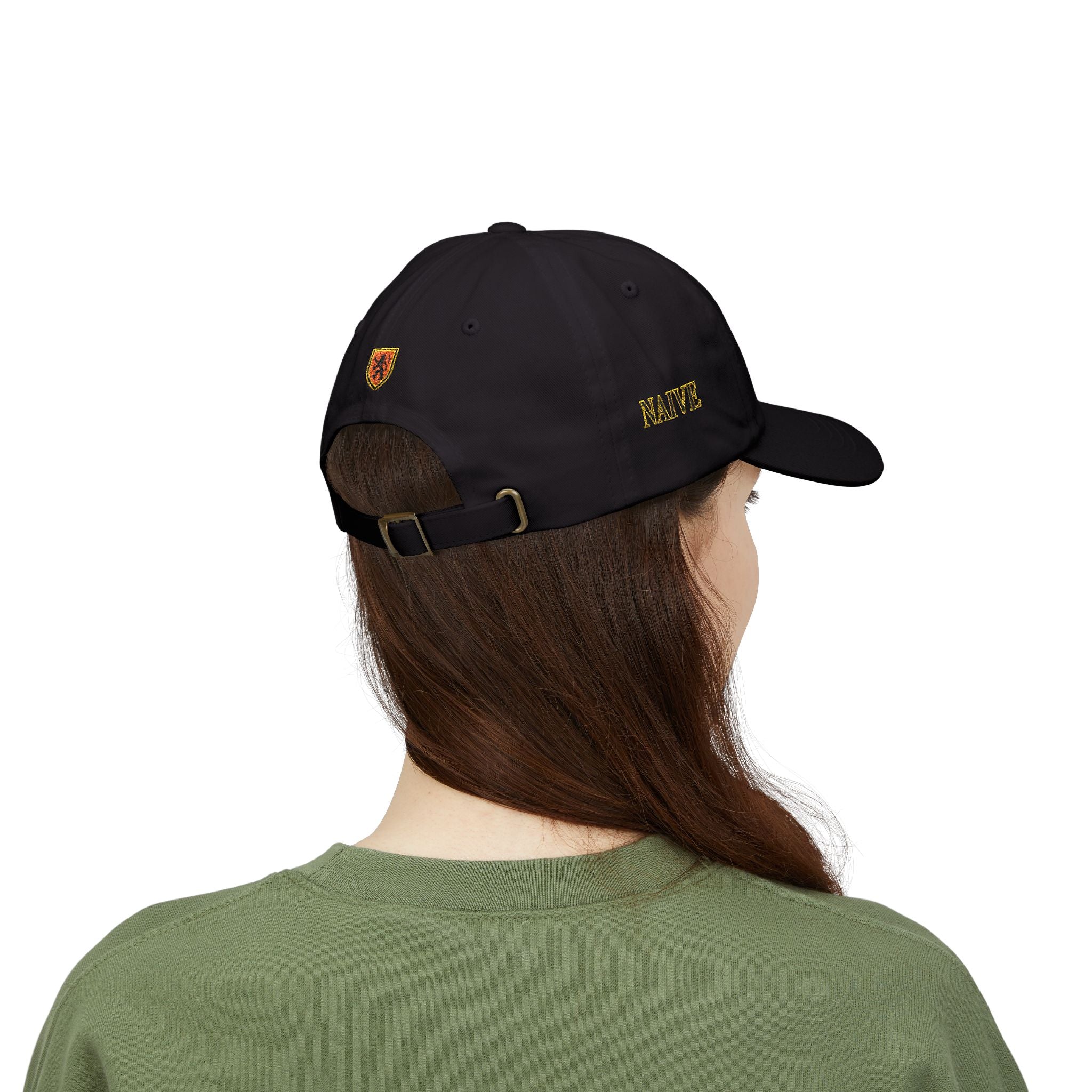 Naive Industries Embroidered Crest Classic Dad Cap | White Cotton Baseball Hat