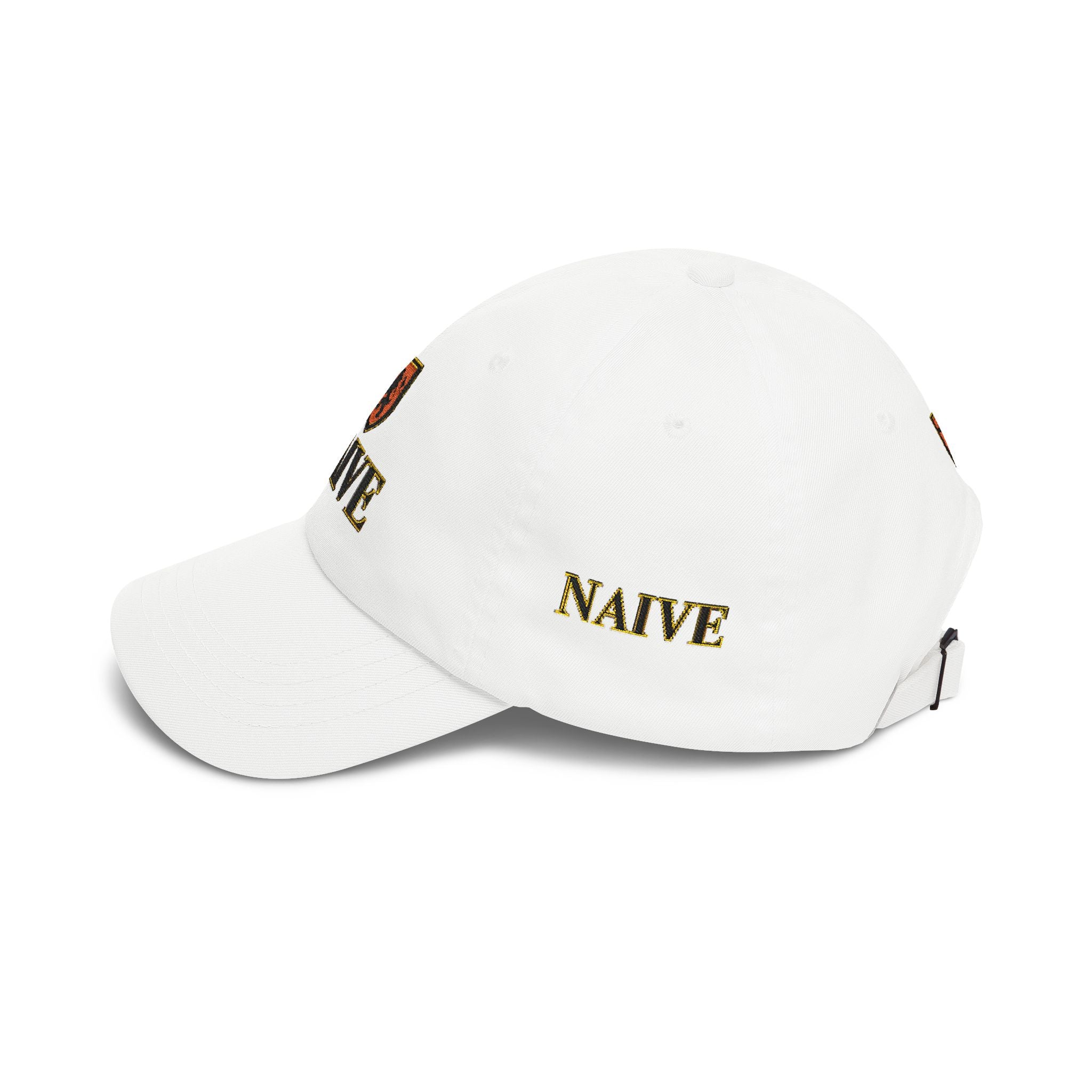 Naive Industries Embroidered Crest Classic Dad Cap | White Cotton Baseball Hat
