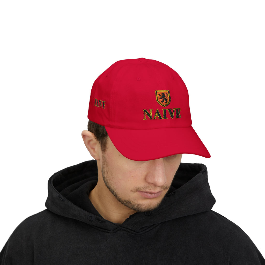 Naive Industries Embroidered Crest Classic Dad Cap | White Cotton Baseball Hat