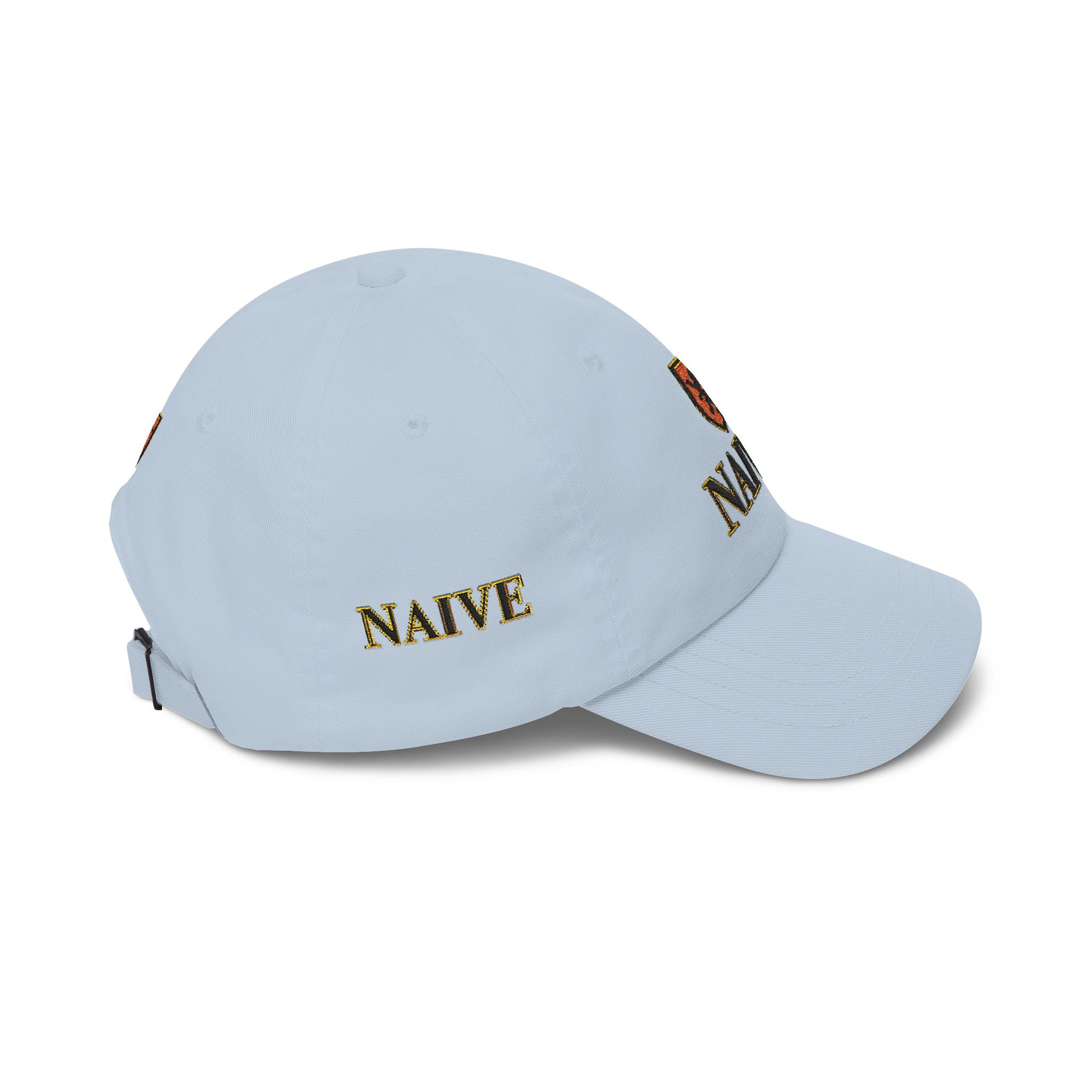 Naive Industries Embroidered Crest Classic Dad Cap | White Cotton Baseball Hat