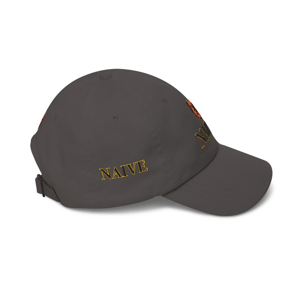 Naive Industries Embroidered Crest Classic Dad Cap | White Cotton Baseball Hat