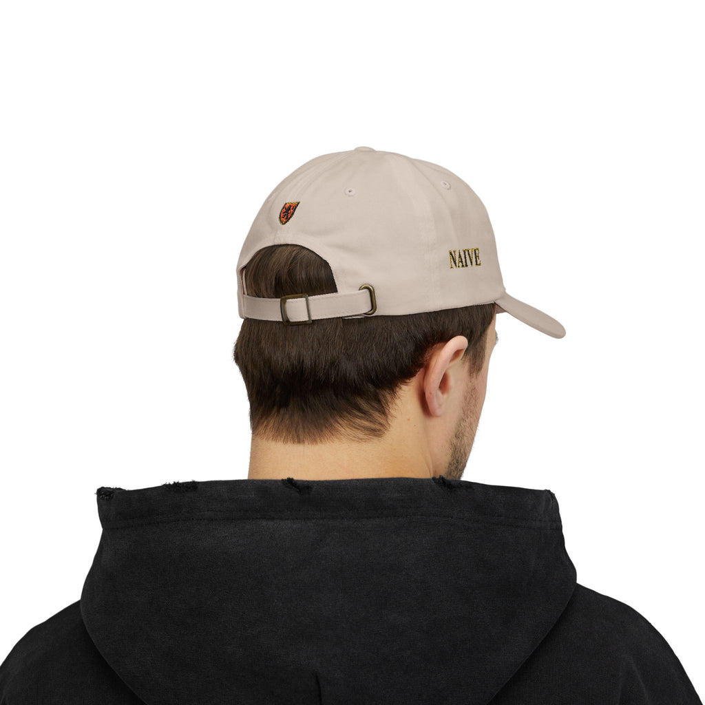 Naive Industries Embroidered Crest Classic Dad Cap | White Cotton Baseball Hat