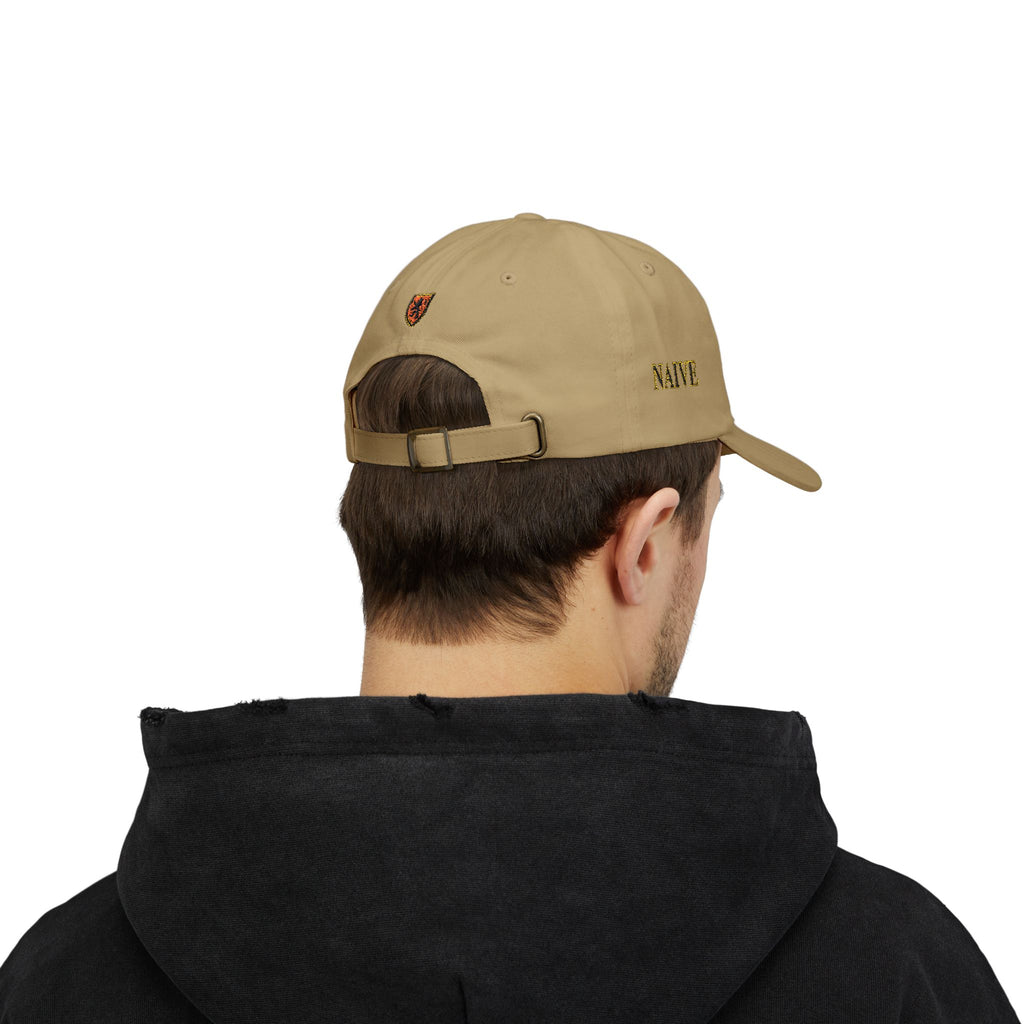 Naive Industries Embroidered Crest Classic Dad Cap | White Cotton Baseball Hat