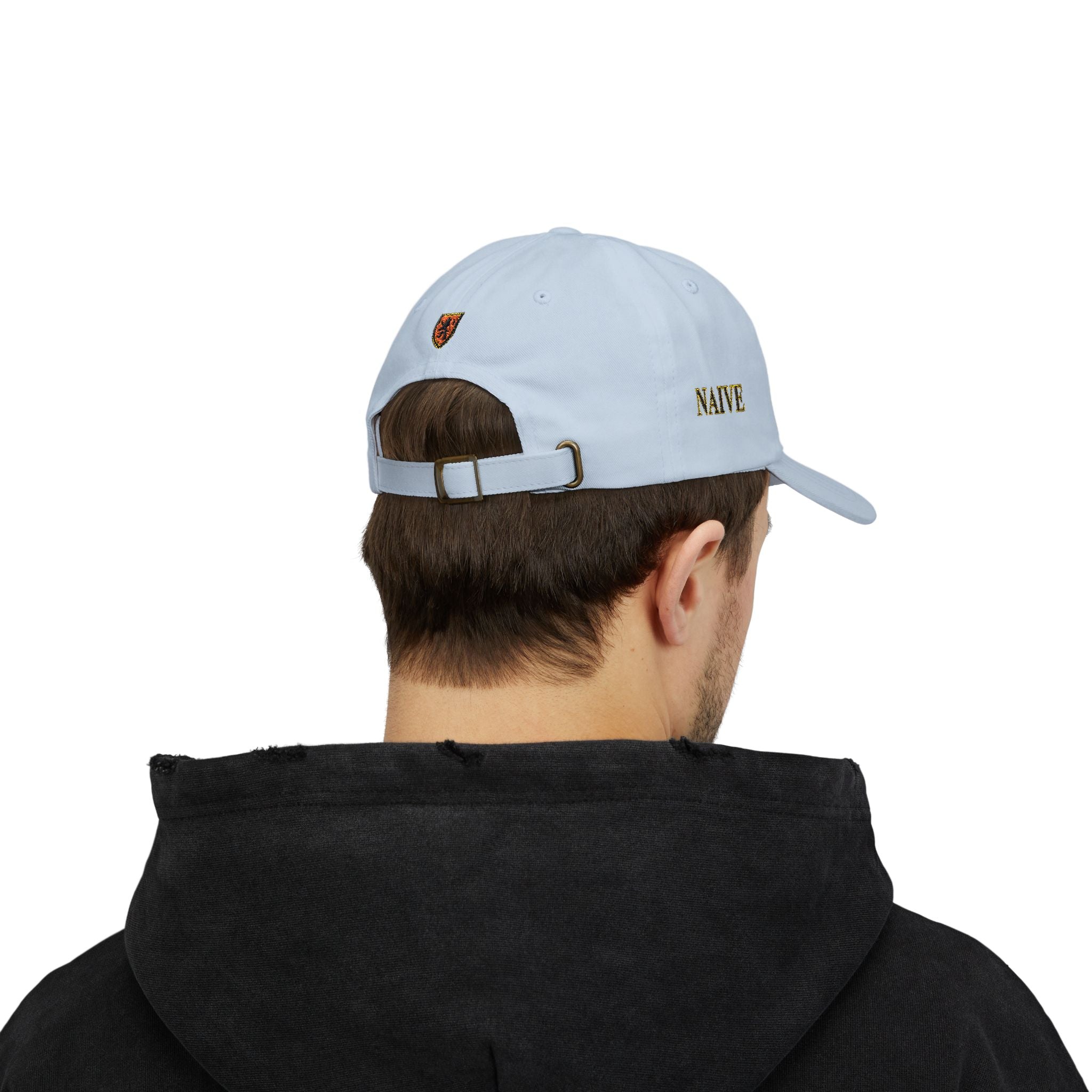 Naive Industries Embroidered Crest Classic Dad Cap | White Cotton Baseball Hat