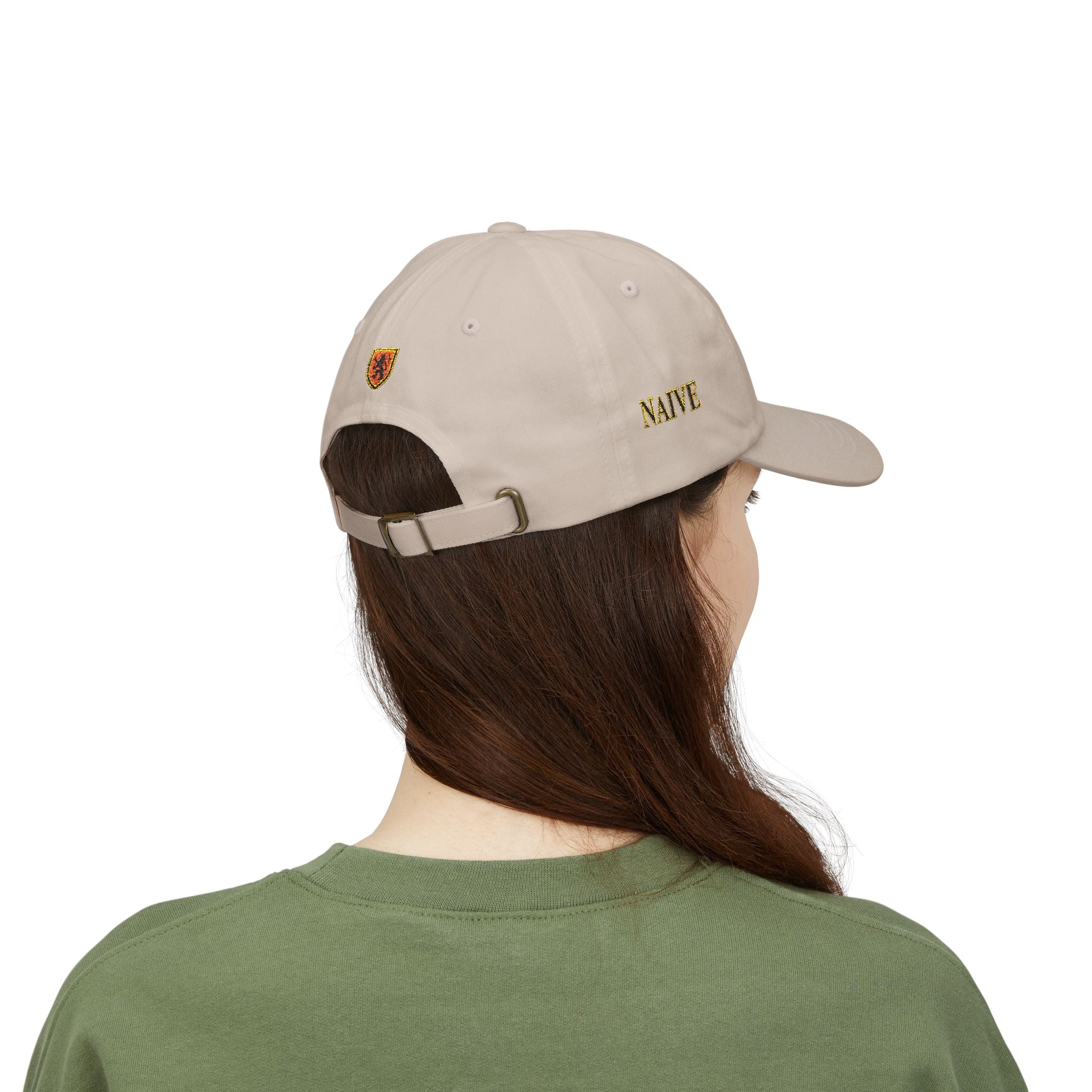 Naive Industries Embroidered Crest Classic Dad Cap | White Cotton Baseball Hat
