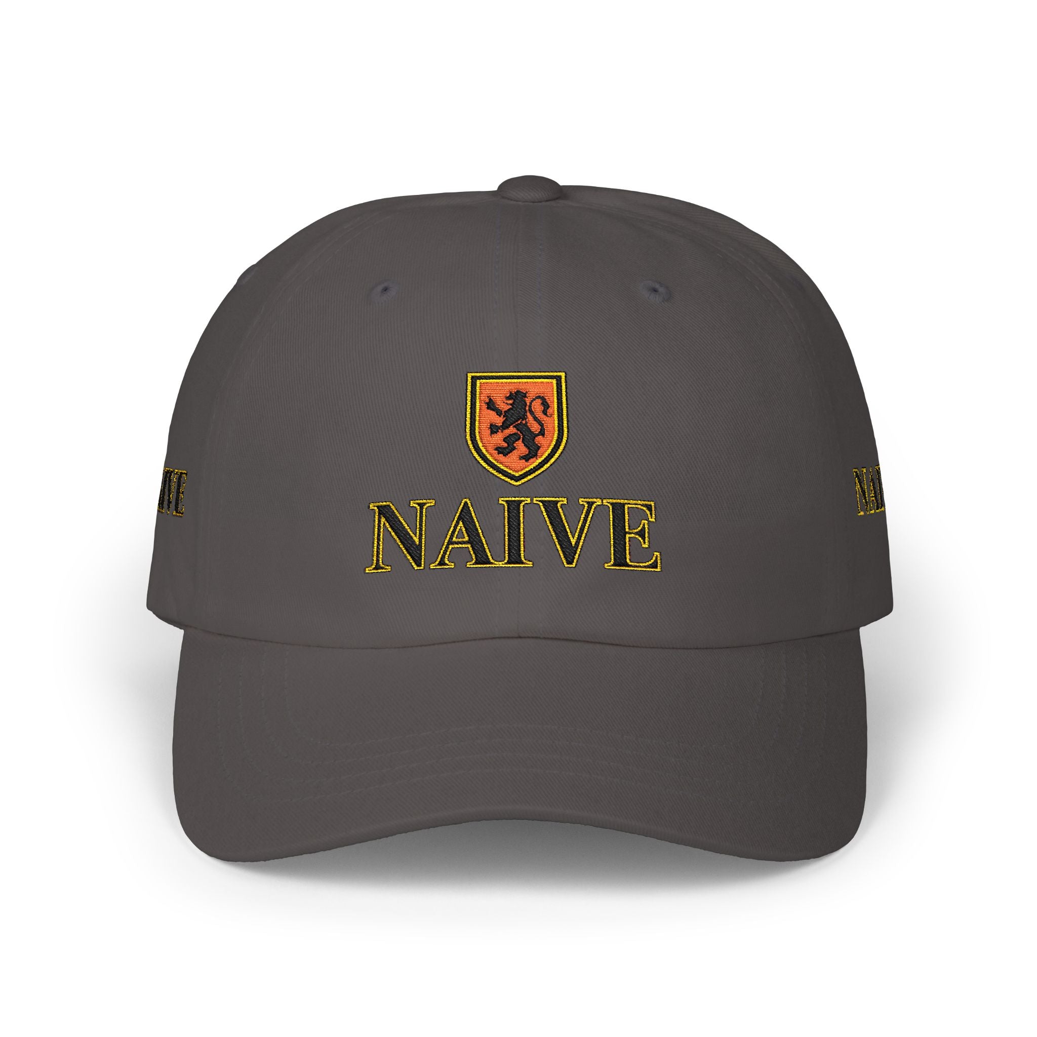 Naive Industries Embroidered Crest Classic Dad Cap | White Cotton Baseball Hat