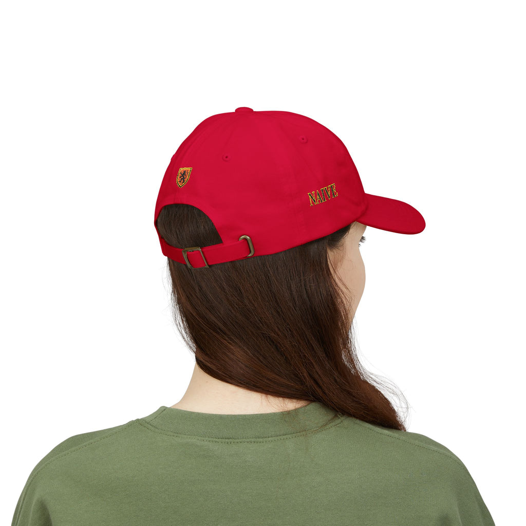 Naive Industries Embroidered Crest Classic Dad Cap | White Cotton Baseball Hat