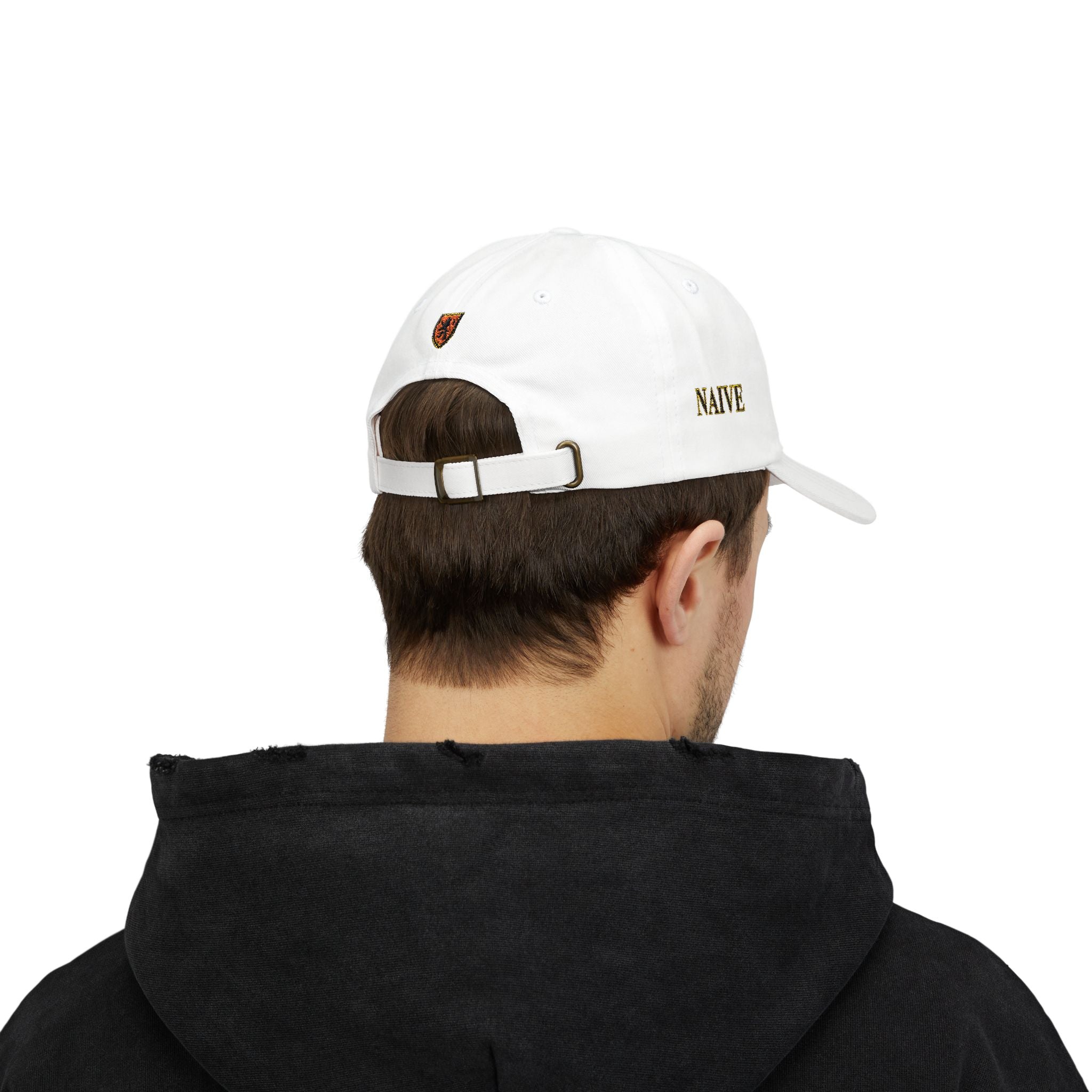 Naive Industries Embroidered Crest Classic Dad Cap | White Cotton Baseball Hat