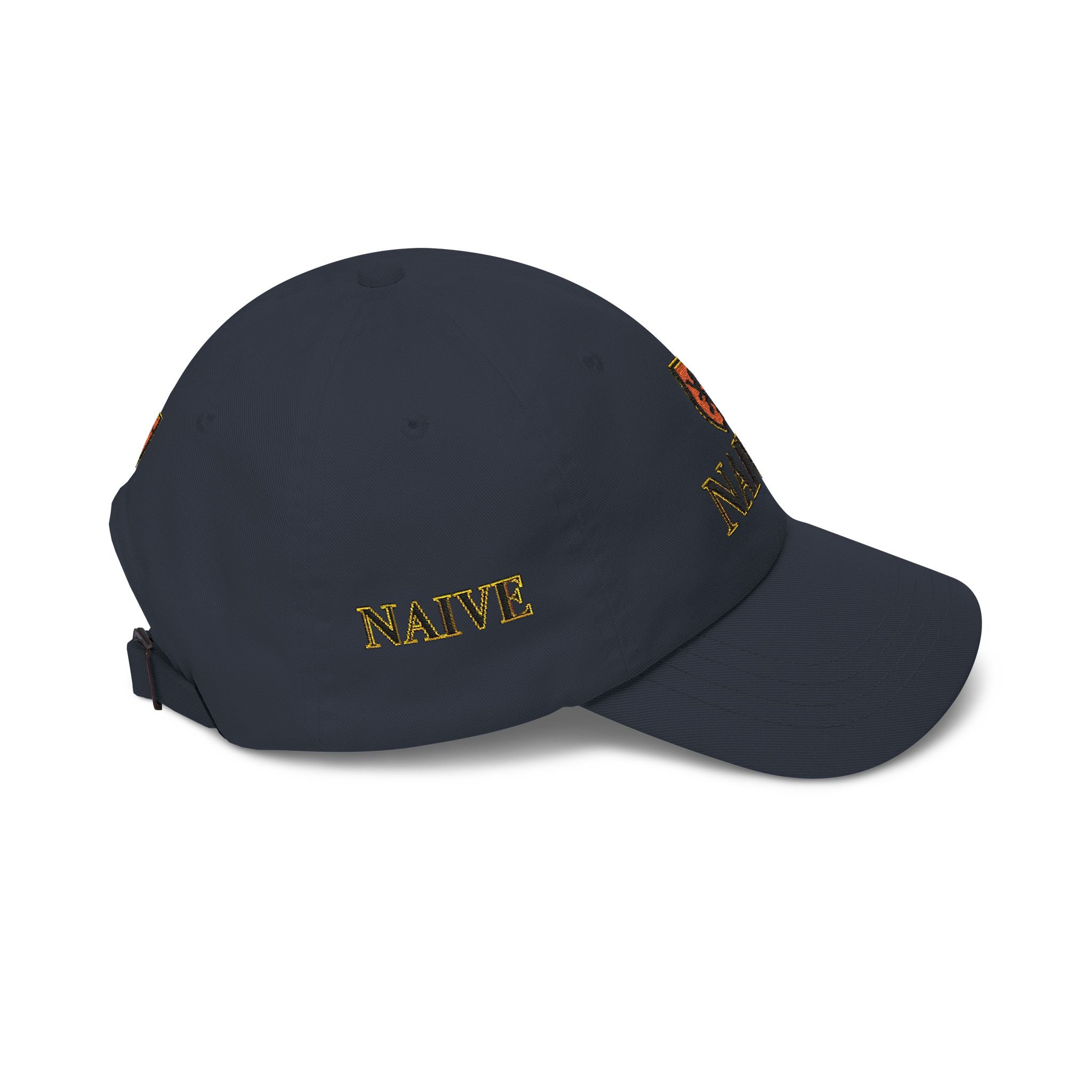 Naive Industries Embroidered Crest Classic Dad Cap | White Cotton Baseball Hat