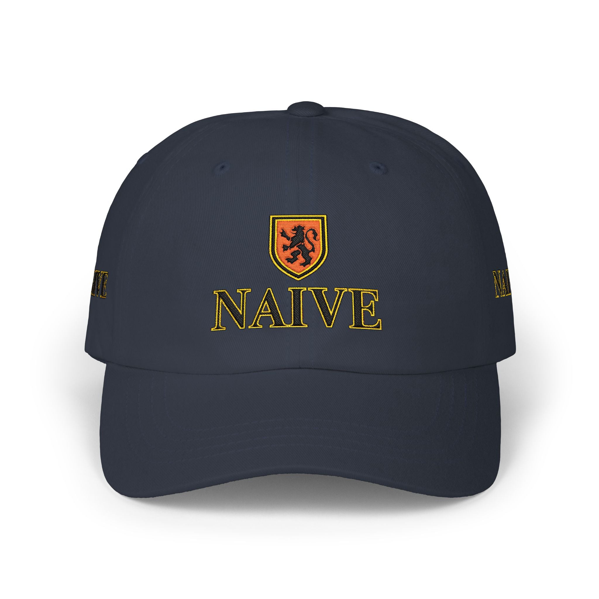 Naive Industries Embroidered Crest Classic Dad Cap | White Cotton Baseball Hat
