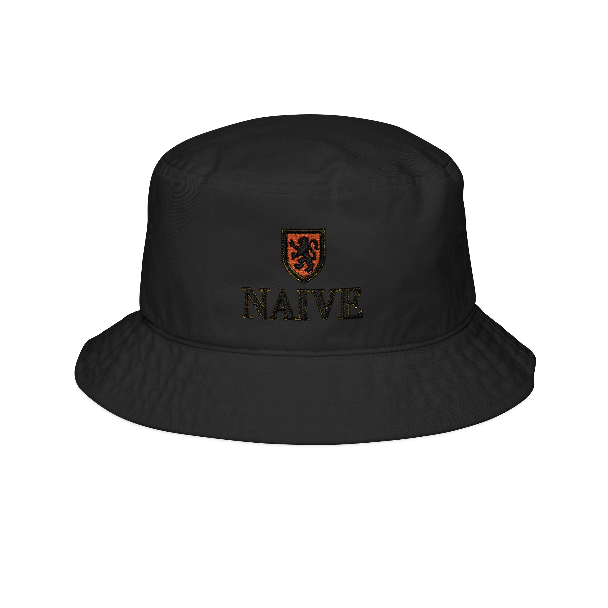 Naive Embroidered Bucket Hat — Crest Logo Casual Sun Hat
