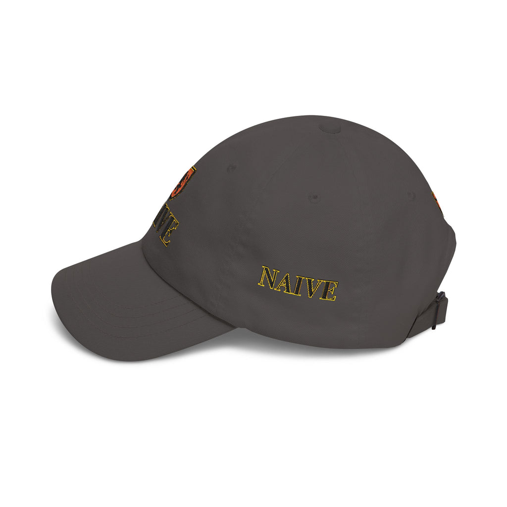 Naive Industries Embroidered Crest Classic Dad Cap | White Cotton Baseball Hat