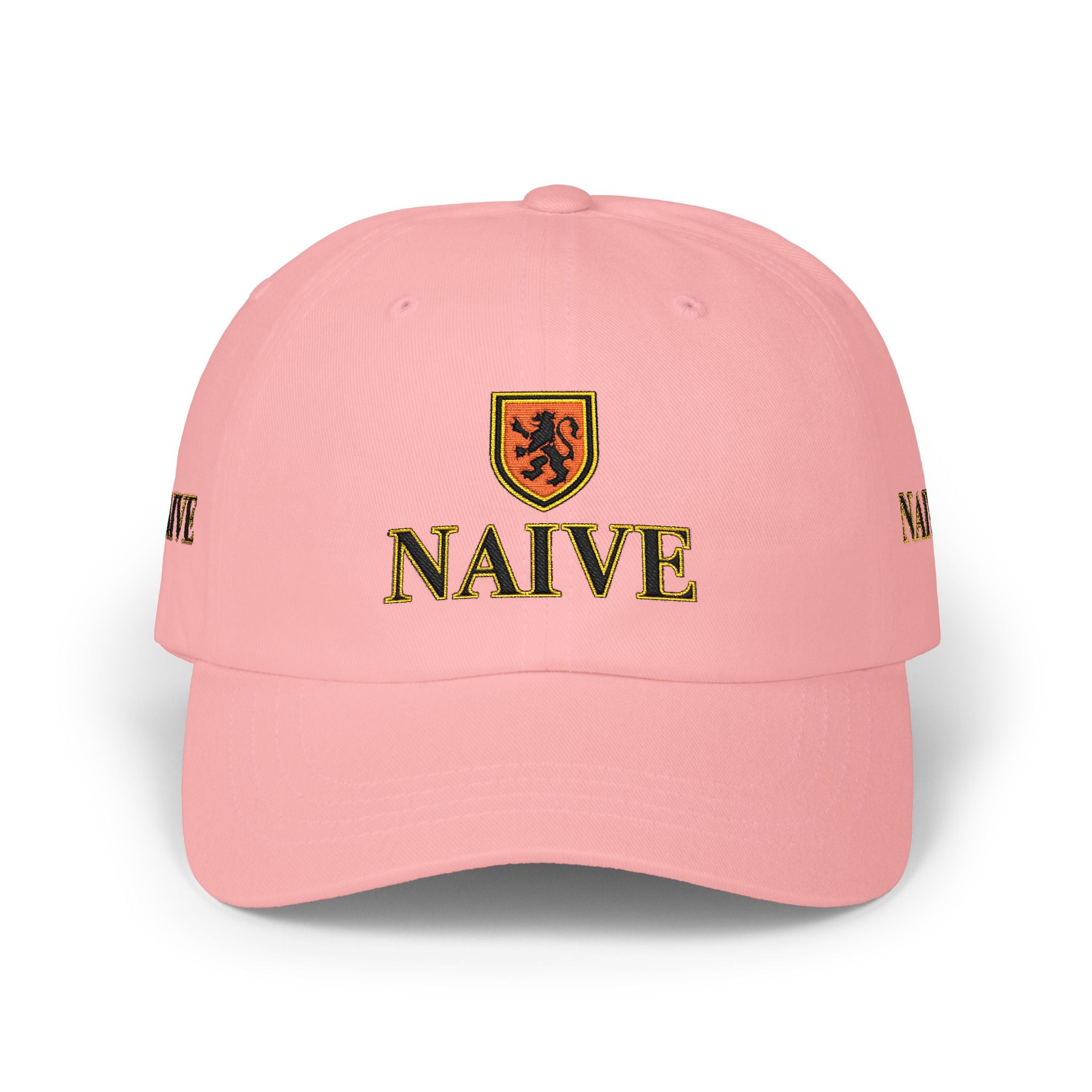 Naive Industries Embroidered Crest Classic Dad Cap | White Cotton Baseball Hat