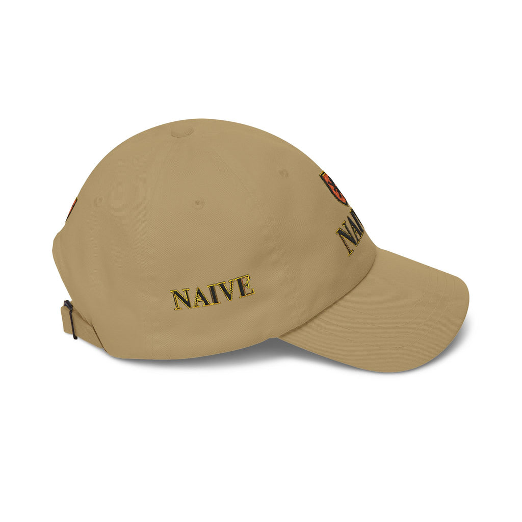 Naive Industries Embroidered Crest Classic Dad Cap | White Cotton Baseball Hat