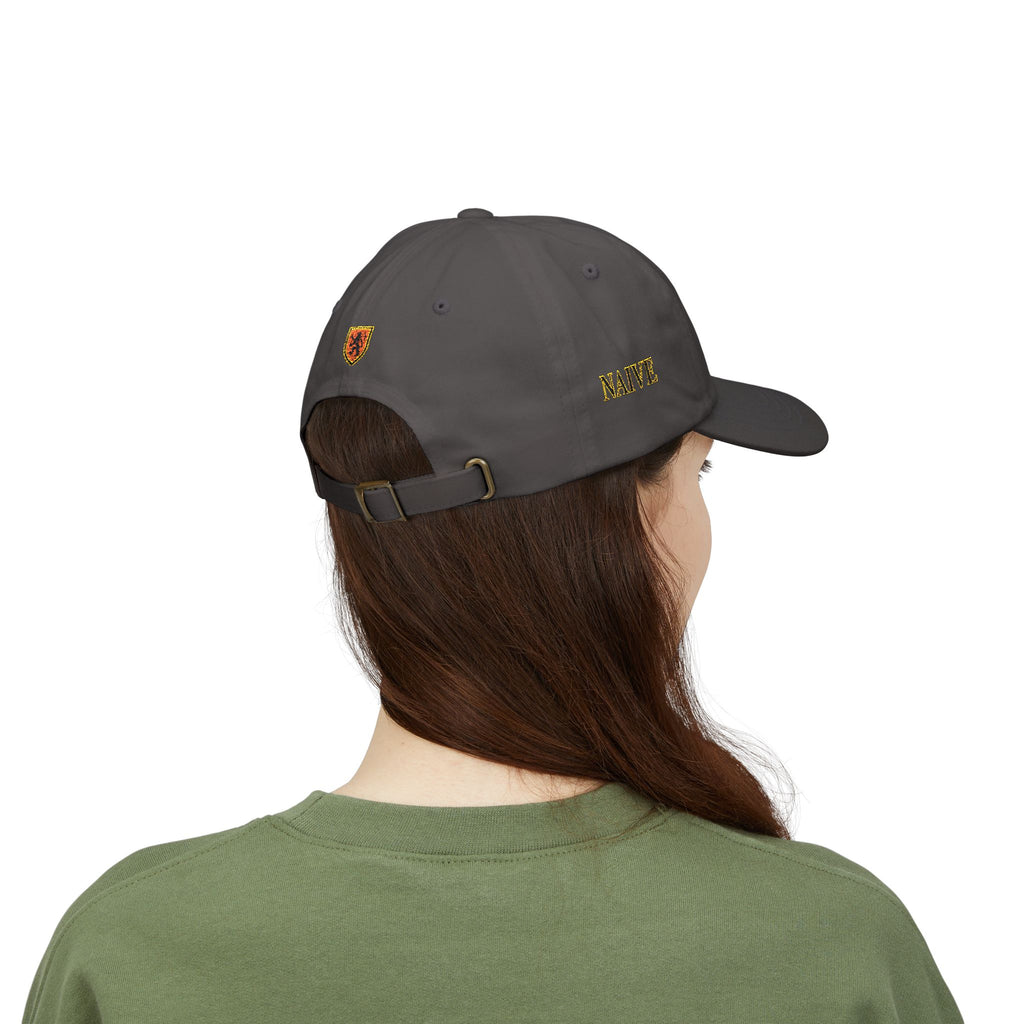Naive Industries Embroidered Crest Classic Dad Cap | White Cotton Baseball Hat