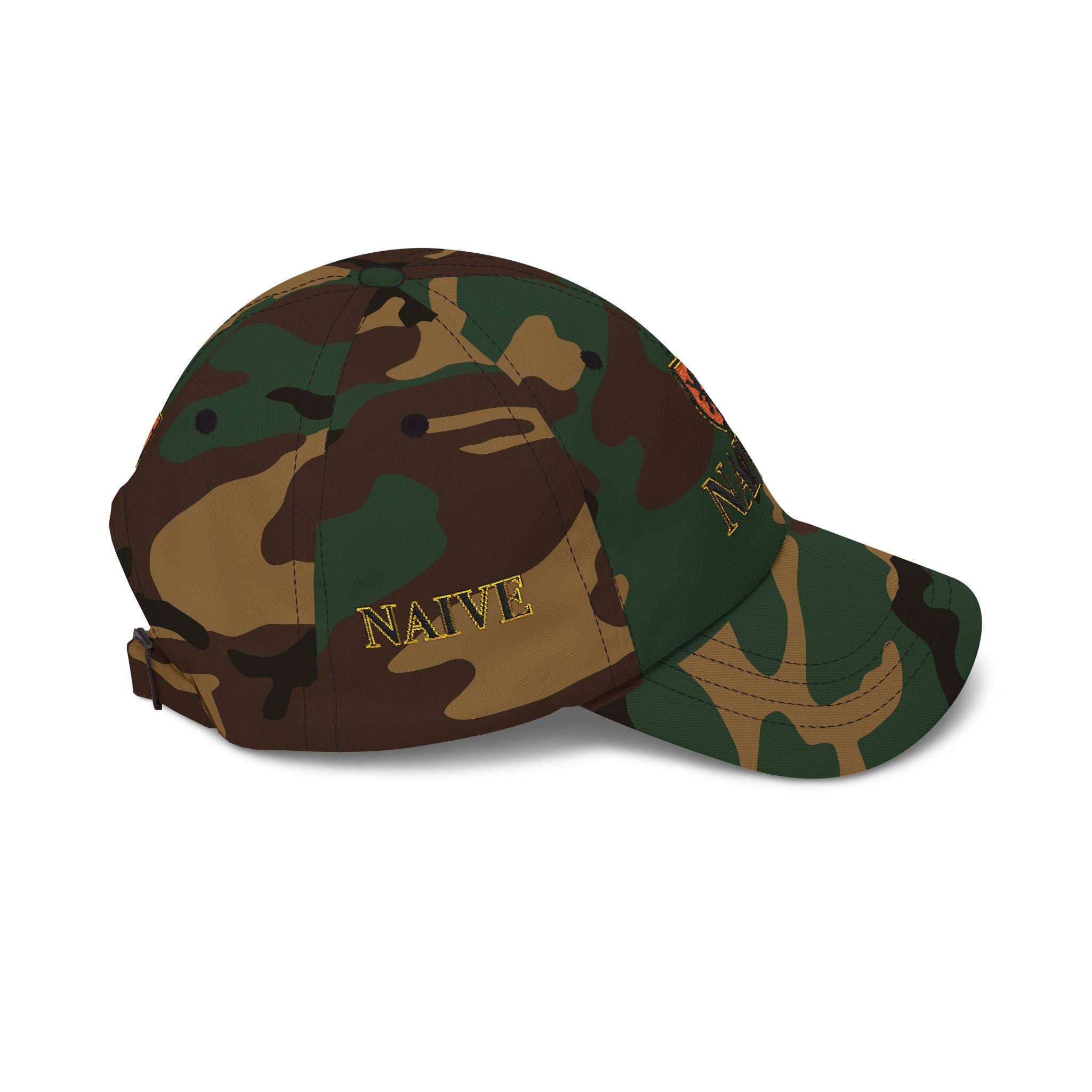 Naive Industries Embroidered Crest Classic Dad Cap | White Cotton Baseball Hat