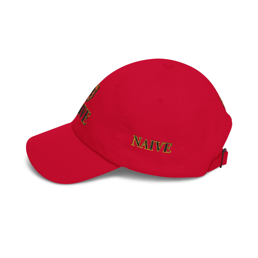 Naive Industries Embroidered Crest Classic Dad Cap | White Cotton Baseball Hat